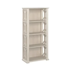 Bush Furniture Homestead 66.3"H 4-Shelf Bookcase with Adjustable Shelves, Linen White Oak Laminated Wood (HOB166LW-03)