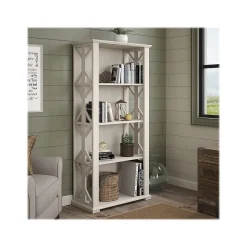 Bush Furniture Homestead 66.3"H 4-Shelf Bookcase with Adjustable Shelves, Linen White Oak Laminated Wood (HOB166LW-03)