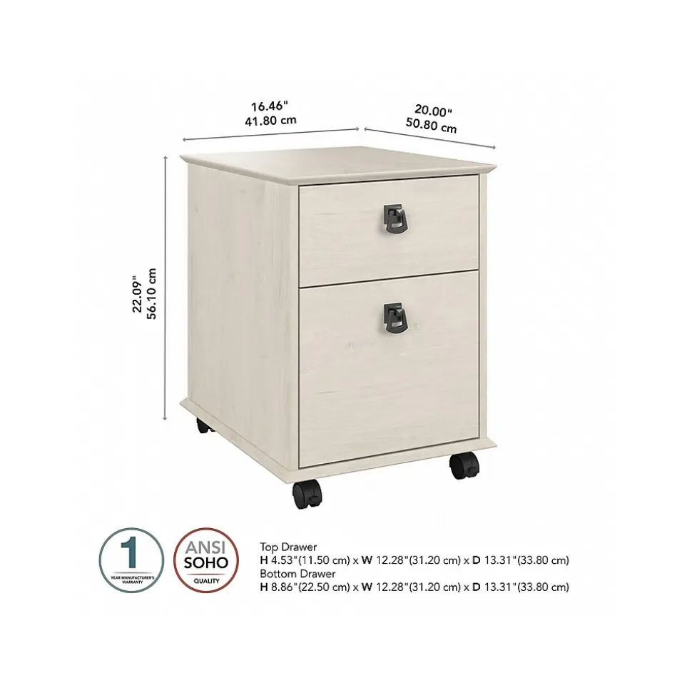 Bush Furniture Homestead 2-Drawer Mobile File Cabinet, Letter Size, Linen White Oak (HOF117LW-03)