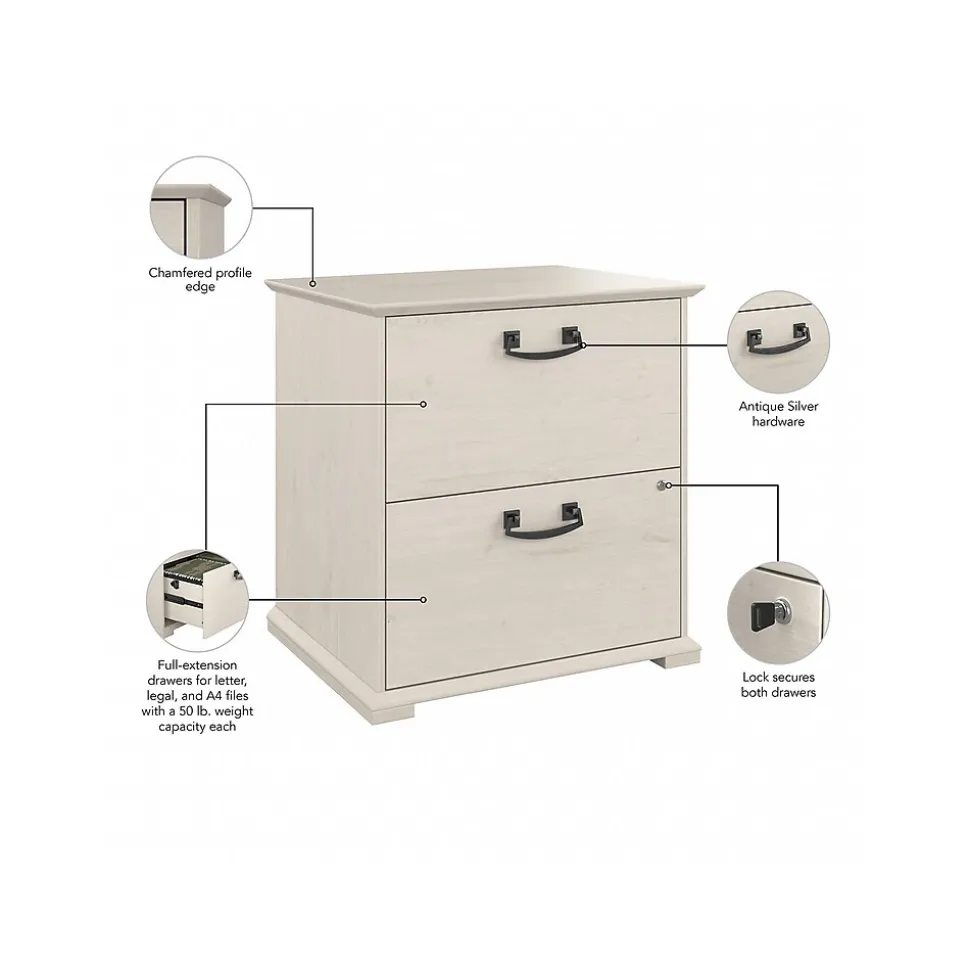 Bush Furniture Homestead 2-Drawer Lateral File Cabinet, Letter/Legal Size, Lockable, Linen White Oak (HOF129LW-03)
