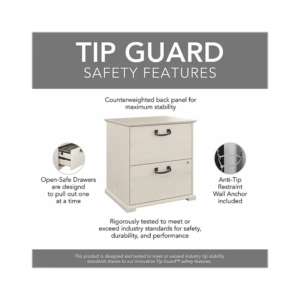 Bush Furniture Homestead 2-Drawer Lateral File Cabinet, Letter/Legal Size, Lockable, Linen White Oak (HOF129LW-03)