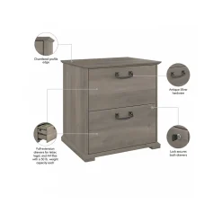 Bush Furniture Homestead 2-Drawer Lateral File Cabinet, Letter/Legal Size, Lockable, Driftwood Gray (HOF129DG-03)