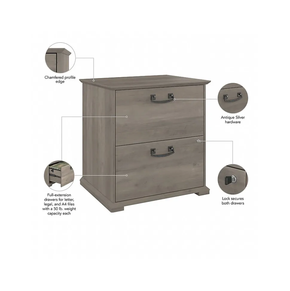Bush Furniture Homestead 2-Drawer Lateral File Cabinet, Letter/Legal Size, Lockable, Driftwood Gray (HOF129DG-03)
