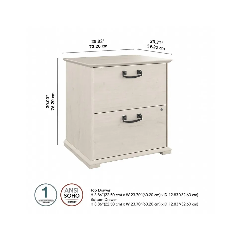 Bush Furniture Homestead 2-Drawer Lateral File Cabinet, Letter/Legal Size, Lockable, Linen White Oak (HOF129LW-Z)