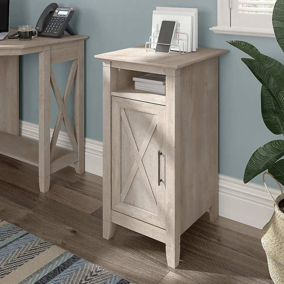 Bush Furniture Key West 30" Small Storage Cabinet with Door and 3 Shelves, Washed Gray (KWS116WG-03)