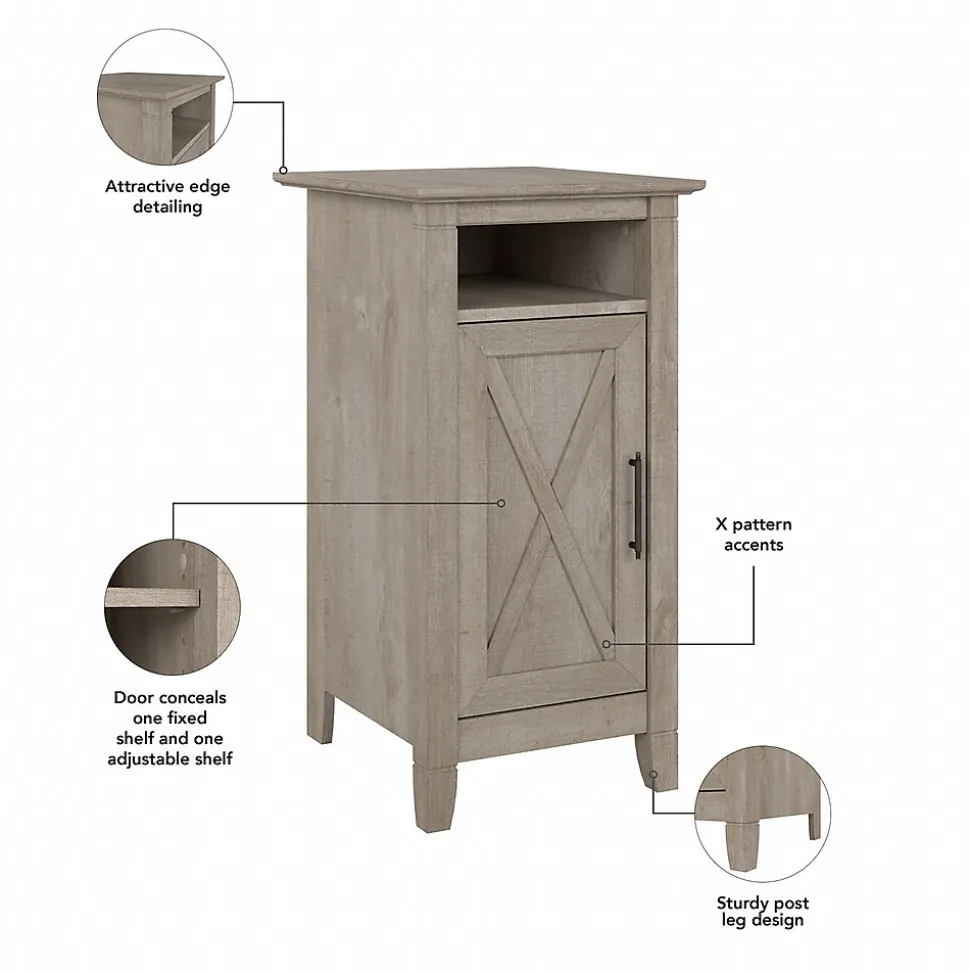 Bush Furniture Key West 30" Small Storage Cabinet with Door and 3 Shelves, Washed Gray (KWS116WG-03)