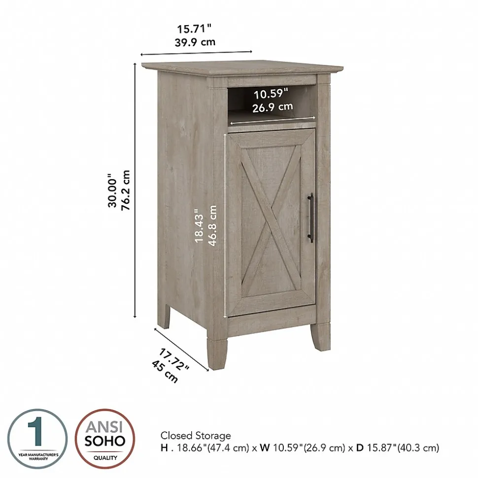 Bush Furniture Key West 30" Small Storage Cabinet with Door and 3 Shelves, Washed Gray (KWS116WG-03)