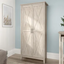 Bush Furniture Key West 66" Tall Storage Cabinet with Doors and 5 Shelves, Washed Gray (KWS266WG-03)