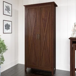 Bush Furniture Key West 65.98" Tall Storage Cabinet with Doors and 5 Shelves, Bing Cherry (KWS266BC-03)