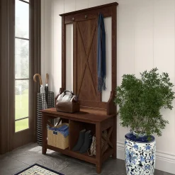 Bush Furniture Key West 66" Hall Tree with Shoe Storage Bench, Bing Cherry (KWS166BC-03)