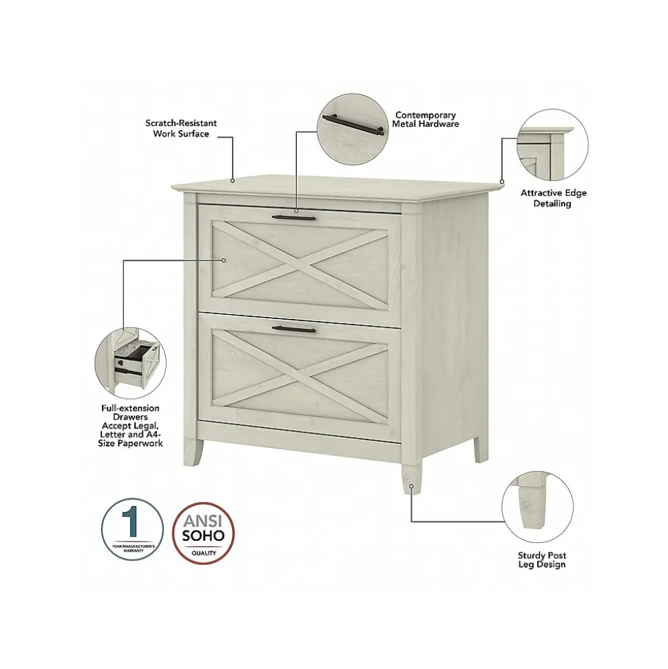 Bush Furniture Key West 2-Drawer Lateral File Cabinet, Letter/Legal, Linen White Oak, 30" (KWF130LW-03)