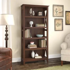 Bush Furniture Key West 66"H 5-Shelf Bookcase with Adjustable Shelves, Bing Cherry Laminate (KWB132BC-03)