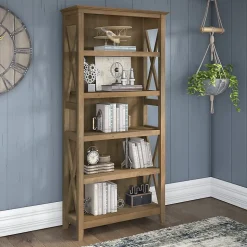 Bush Furniture Key West 66"H 5-Shelf Bookcase with Adjustable Shelves, Reclaimed Pine Laminated Wood (KWB132RCP-03)