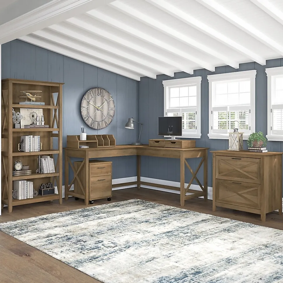 Bush Furniture Key West 66"H 5-Shelf Bookcase with Adjustable Shelves, Reclaimed Pine Laminated Wood (KWB132RCP-03)