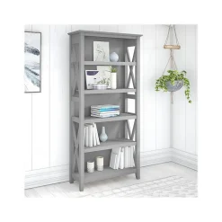 Bush Furniture Key West 66"H 5-Shelf Bookcase with Adjustable Shelves, Cape Cod Gray Laminated Wood (KWB132CG-03)