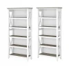 Bush Furniture Key West 66"H 5-Shelf Bookcase with Adjustable Shelves, Shiplap Gray/Pure White Laminated Wood, 2/Set (KWS046G2W)