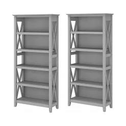 Bush Furniture Key West 66"H 5-Shelf Bookcase with Adjustable Shelves, Cape Cod Gray Laminated Wood, 2/Set (KWS046CG)