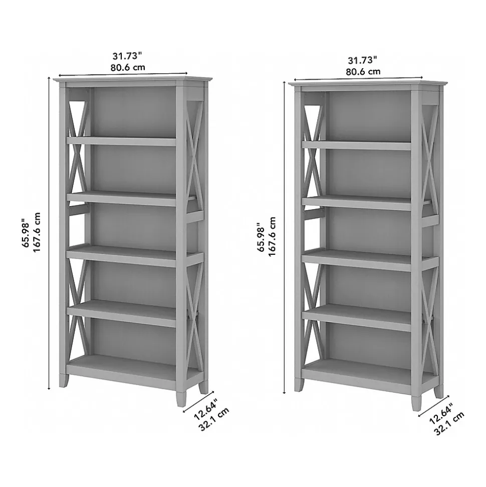 Bush Furniture Key West 66"H 5-Shelf Bookcase with Adjustable Shelves, Cape Cod Gray Laminated Wood, 2/Set (KWS046CG)