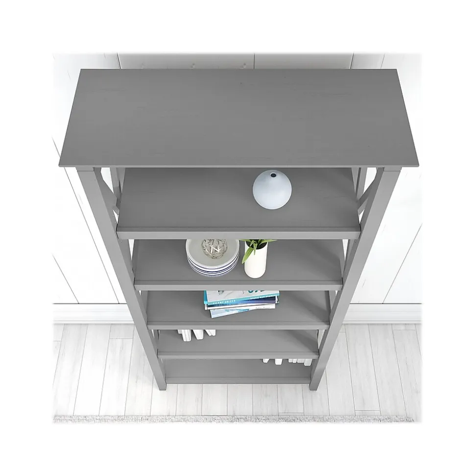 Bush Furniture Key West 66"H 5-Shelf Bookcase with Adjustable Shelves, Cape Cod Gray Laminated Wood, 2/Set (KWS046CG)