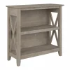 Bush Furniture Key West 30"H 2-Shelf Bookcase with Adjustable Shelf, Washed Gray (KWB124WG-03)