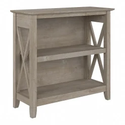 Bush Furniture Key West 30"H 2-Shelf Bookcase with Adjustable Shelf, Washed Gray (KWB124WG-03)