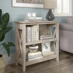 Bush Furniture Key West 30"H 2-Shelf Bookcase with Adjustable Shelf, Washed Gray (KWB124WG-03)