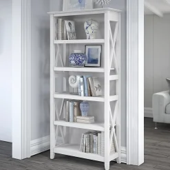 Bush Furniture Key West 5-Shelf 66"H Bookcase, Pure White Oak (KWB132WT-03)