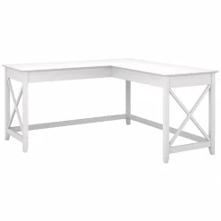 Bush Furniture Key West 60"W L-Shaped Desk, Pure White Oak (KWD160WT-03)