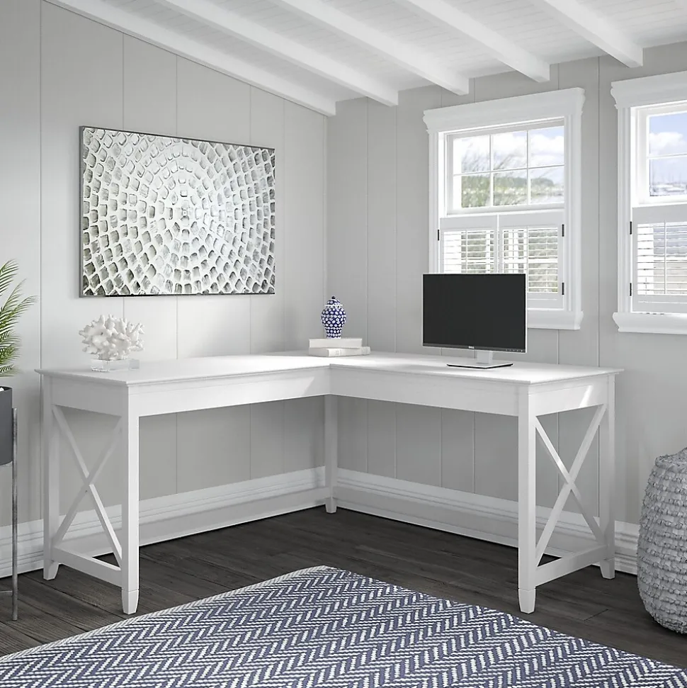 Bush Furniture Key West 60"W L-Shaped Desk, Pure White Oak (KWD160WT-03)