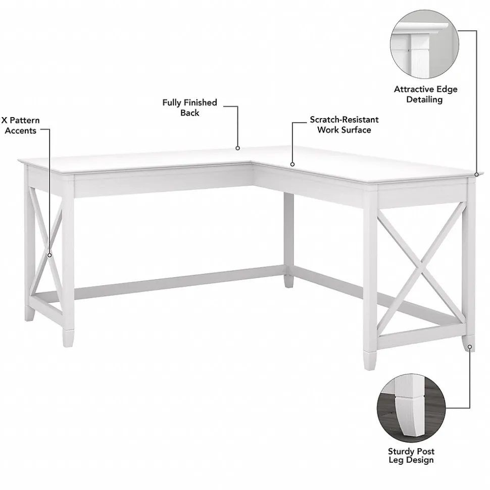 Bush Furniture Key West 60"W L-Shaped Desk, Pure White Oak (KWD160WT-03)