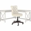 Bush Furniture Key West 60"W L Shaped Desk with Mid Back Tufted Office Chair, Linen White Oak (KWS045LW)