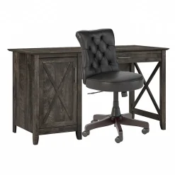 Bush Furniture Key West 54"W Computer Desk with Storage and Mid-Back Tufted Office Chair, Dark Gray Hickory (KWS020GH)