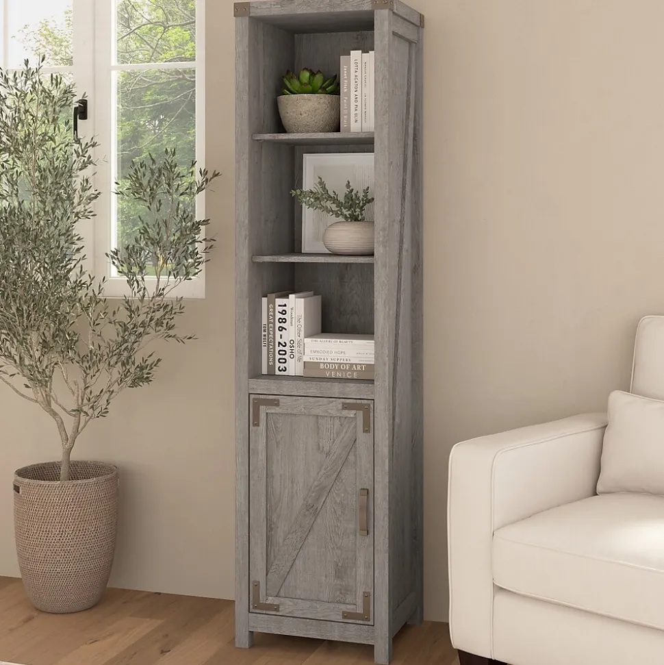 Bush Furniture Knoxville 72"H 5-Shelf Bookcase with Door, Restored Gray (CGB118RTG-03)
