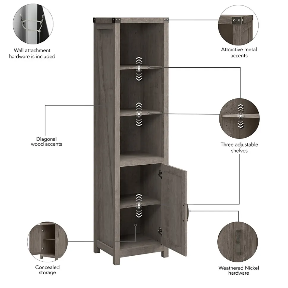Bush Furniture Knoxville 72"H 5-Shelf Bookcase with Door, Restored Gray (CGB118RTG-03)