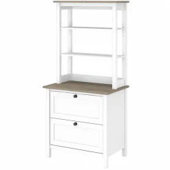 Bush Furniture Mayfield 2-Shelf 66"H Standard Bookcase with Drawers, Pure White/Shiplap Gray (MAY018GW2)