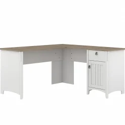Bush Furniture Salinas 60" L-Shaped Desk, Shiplap Gray/Pure White (SAD160G2W-03)