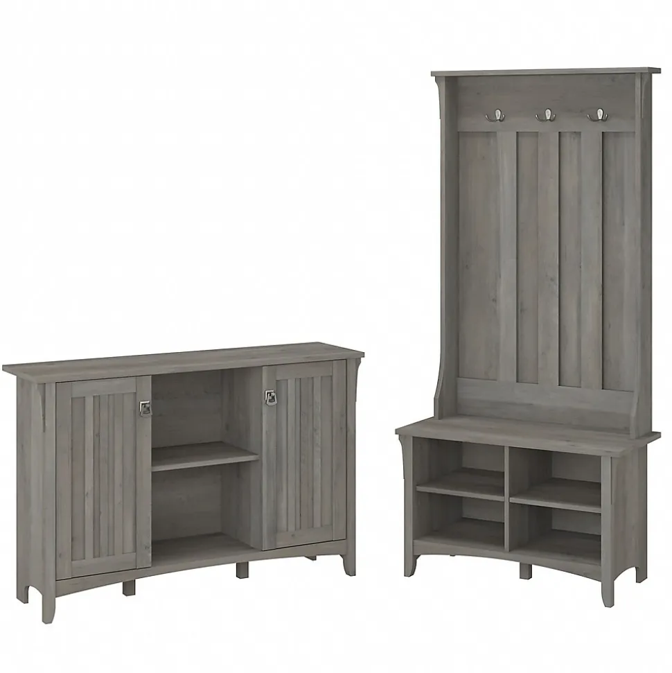 Bush Furniture Salinas 68.11" Storage Set with Hall Tree, Shoe Bench and Accent Cabinet, 5 Shelves, Driftwood Gray (SAL008DG)