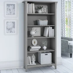 Bush Furniture Salinas 63"H 5-Shelf Bookcase with Adjustable Shelves, Cape Cod Gray Laminated Wood (SAB132CG-03)