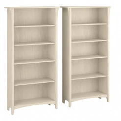 Bush Furniture Salinas 63"H 5-Shelf Tall Bookcase, Antique White, 2/Set (SAL036AW)
