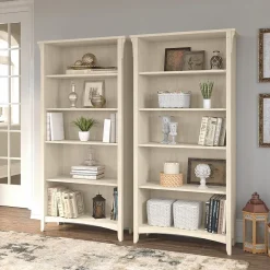 Bush Furniture Salinas 63"H 5-Shelf Tall Bookcase, Antique White, 2/Set (SAL036AW)