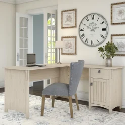 Bush Furniture Salinas 60"W L Shaped Desk with Storage, Antique White (SAD160AW-03)