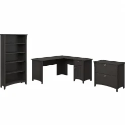 Bush Furniture Salinas 60"W L Shaped Desk with Lateral File Cabinet and 5 Shelf Bookcase, Vintage Black (SAL003VB)