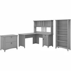 Bush Furniture Salinas 60"W L Shaped Desk with Hutch, Lateral File Cabinet and 5 Shelf Bookcase, Cape Cod Gray (SAL007CG)