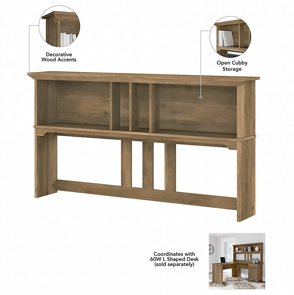 Bush Furniture Salinas 60"W L Shaped Desk with Hutch, Lateral File Cabinet and 5 Shelf Bookcase, Reclaimed Pine (SAL007RCP)