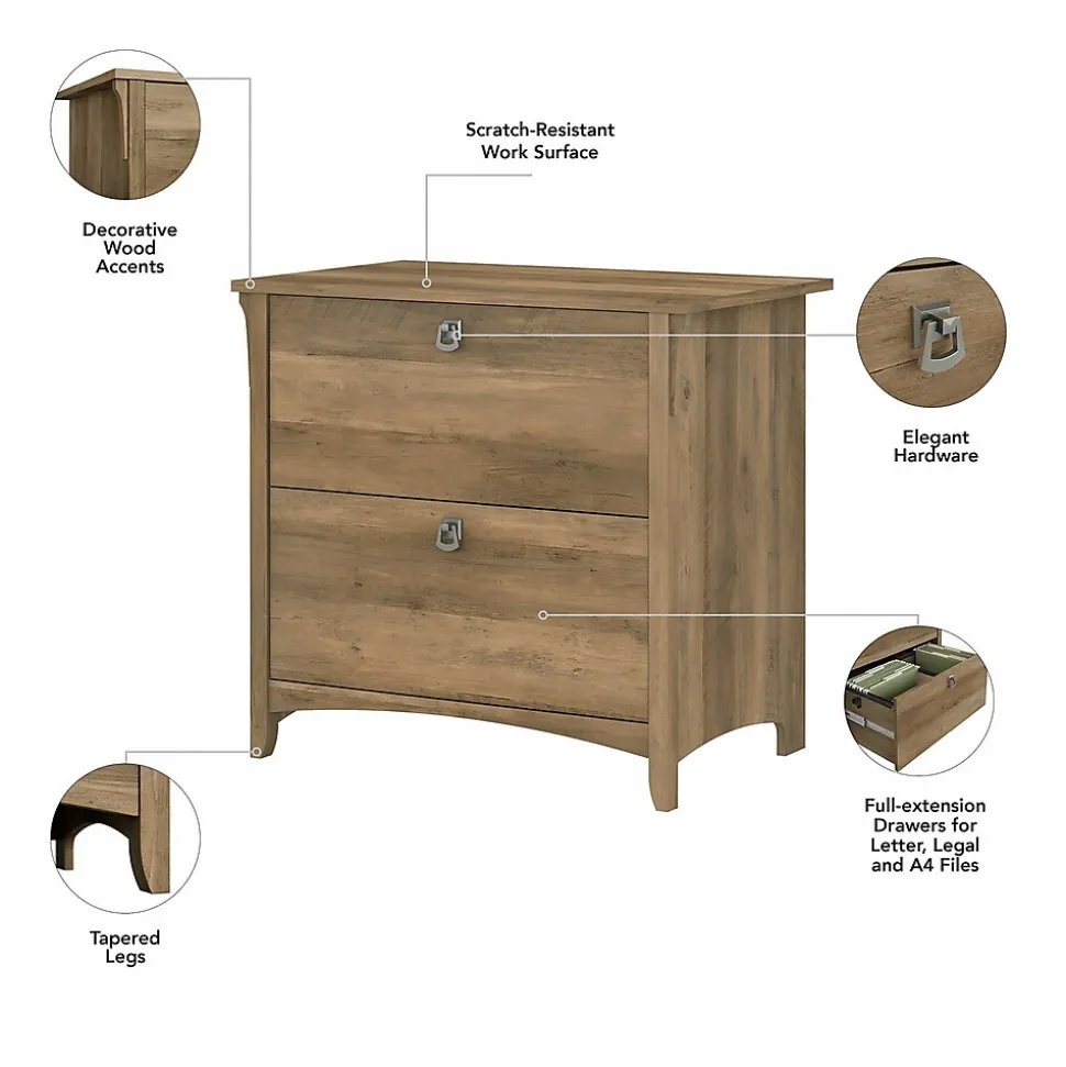 Bush Furniture Salinas 60"W L Shaped Desk with Lateral File Cabinet and 5 Shelf Bookcase, Reclaimed Pine (SAL003RCP)