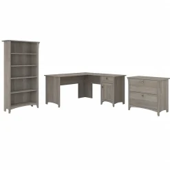 Bush Furniture Salinas 60"W L Shaped Desk with Lateral File Cabinet and 5 Shelf Bookcase, Driftwood Gray (SAL003DG)