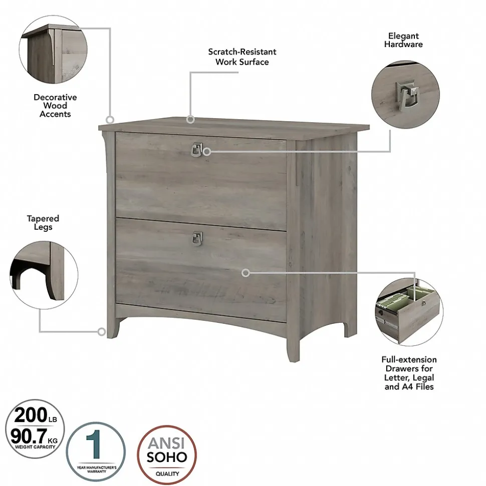 Bush Furniture Salinas 60"W L Shaped Desk with Lateral File Cabinet and 5 Shelf Bookcase, Driftwood Gray (SAL003DG)