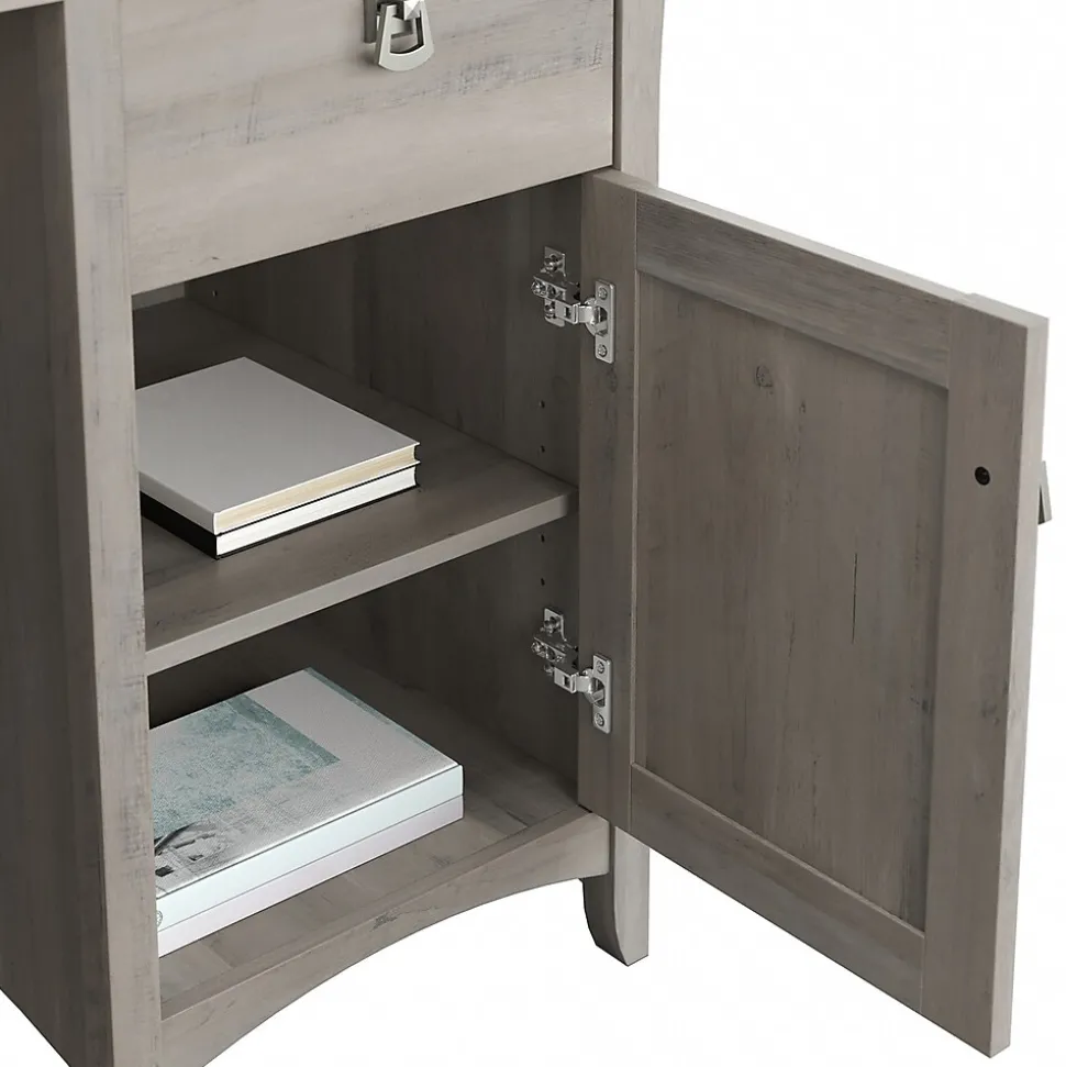 Bush Furniture Salinas 60"W L Shaped Desk with Lateral File Cabinet and 5 Shelf Bookcase, Driftwood Gray (SAL003DG)