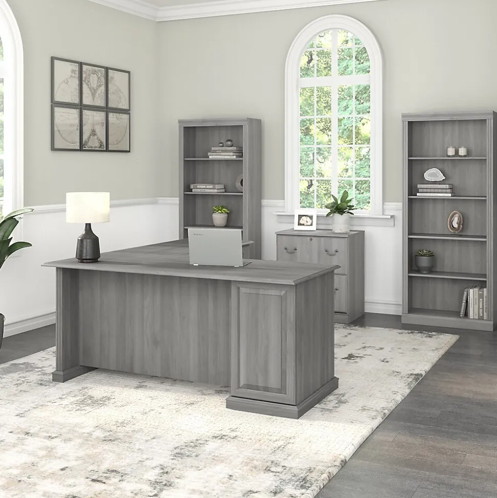 Bush Furniture Saratoga 72"H 5-Shelf Bookcase with Adjustable Shelves, Modern Gray Laminate (W1655C-03)