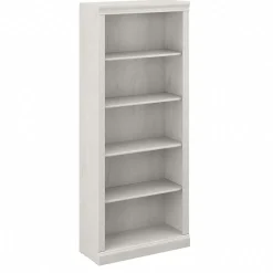 Bush Furniture Saratoga 72"H 5-Shelf Bookcase with Adjustable Shelves, Linen White Oak Laminate (W1645C-03)
